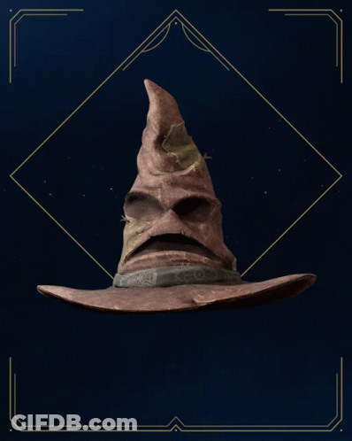 A Picture Of A Sorting Hat With The Words " The Sorting Hat Where Will You Be Sorted " GIF