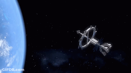 A Picture Of A Space Station With The Letter F Visible GIF