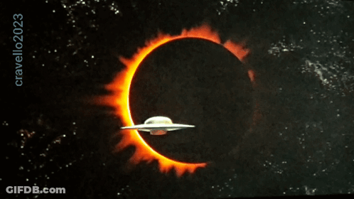 A Picture Of A Spaceship Flying In Front Of The Sun Taken By Cravello2023 GIF