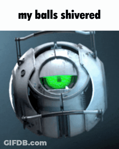 A Picture Of A Sphere With A Green Eye And The Words My Balls Shivered GIF