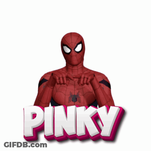 A Picture Of A Spider Man With The Word Pinky Above Him GIF