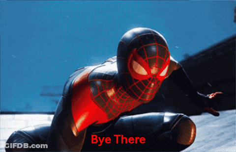 A Picture Of A Spider-Man With The Words Bye There Below It GIF