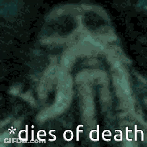 A Picture Of A Squid With The Words Dies Of Death Written Below It GIF