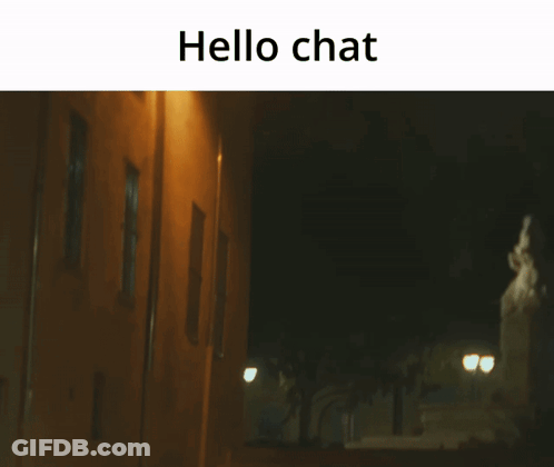 A Picture Of A Statue In The Dark With The Words Hello Chat Above It GIF