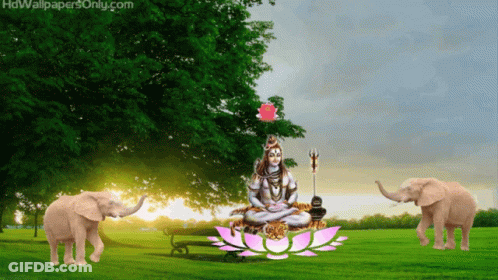A Picture Of A Statue Of Shiva And Two Elephants GIF