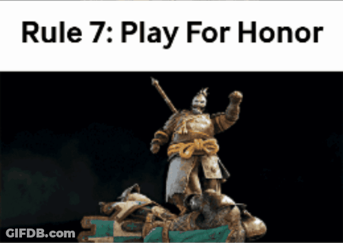A Picture Of A Statue With The Words Rule 7 : Play For Honor Above It GIF