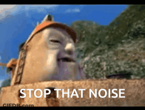 A Picture Of A Statue With The Words Stop That Noise Written Below It GIF