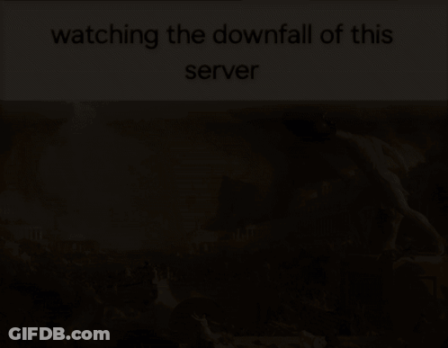 A Picture Of A Statue With The Words Watching The Downfall Of This Server Underneath It GIF