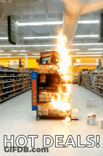 A Picture Of A Store With The Words Hot Deals Written On It GIF