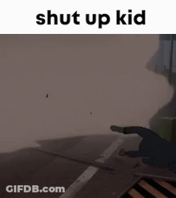 A Picture Of A Street With The Words Shut Up Kid On Top GIF