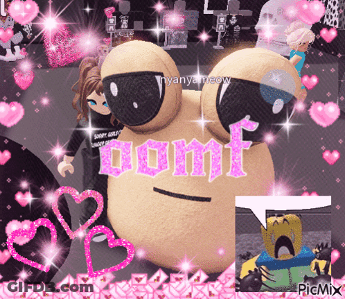 A Picture Of A Stuffed Animal That Says Domf GIF