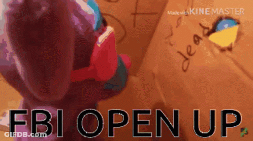 A Picture Of A Stuffed Animal That Says Fbi Open Up On It GIF