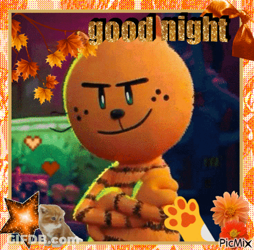 A Picture Of A Stuffed Animal That Says Good Night On It GIF