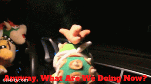 A Picture Of A Stuffed Animal With The Words " Anyway What Are We Doing Now " GIF