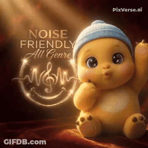 A Picture Of A Stuffed Animal With The Words " Noise Friendly All Genre " On It GIF
