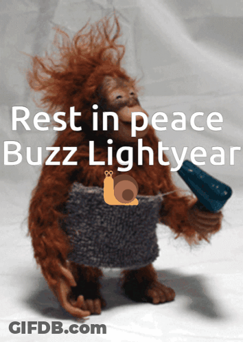 A Picture Of A Stuffed Animal With The Words Rest In Peace Buzz Lightyear GIF