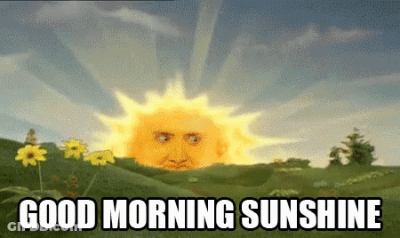 A Picture Of A Sun With A Face And The Words Good Morning Sunshine GIF