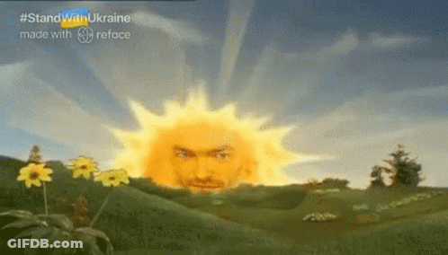 A Picture Of A Sun With A Man 'S Face In The Middle Of A Field GIF
