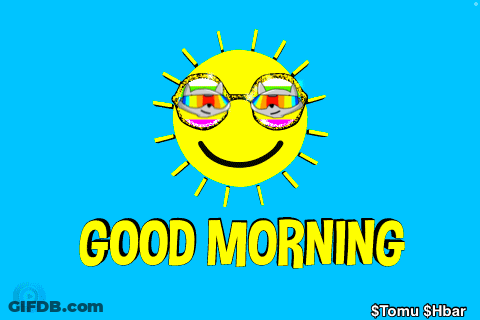 A Picture Of A Sun With Sunglasses And The Words " Good Morning " GIF