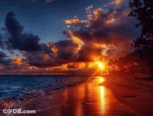 A Picture Of A Sunset On A Beach With The Name Gala On The Bottom Right GIF