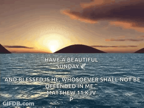 A Picture Of A Sunset Over A Body Of Water With A Quote From Matthew 11 GIF