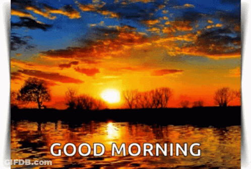 A Picture Of A Sunset Over A Body Of Water With The Words Good Morning Below It GIF