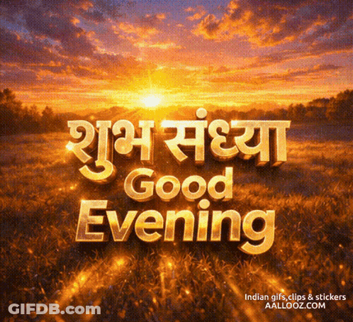 A Picture Of A Sunset With The Words Good Evening In The Foreground GIF