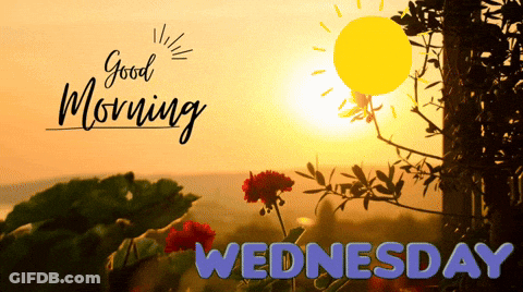 A Picture Of A Sunset With The Words Good Morning Wednesday GIF