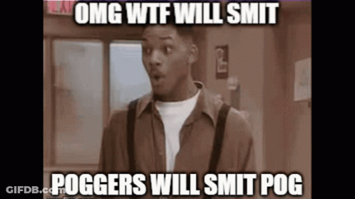 A Picture Of A Surprised Man With The Caption Omg Wtf Will Smit Poggers Will Smit Pog .. GIF