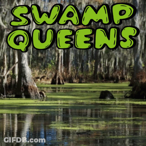 A Picture Of A Swamp With The Words Swamp Queens Written Above It GIF