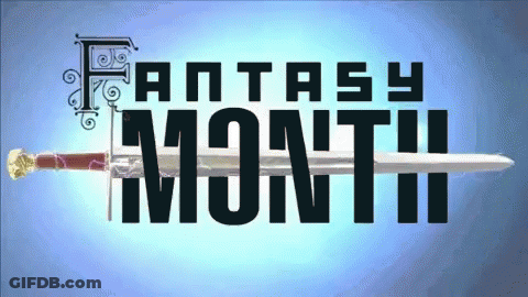 A Picture Of A Sword With The Words Fantasy Month Above It GIF