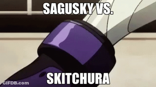 A Picture Of A Sword With The Words Sagusky Vs Skitchura Written On It GIF