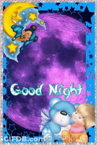 A Picture Of A Teddy Bear A Mickey Mouse And A Girl Saying Good Night GIF