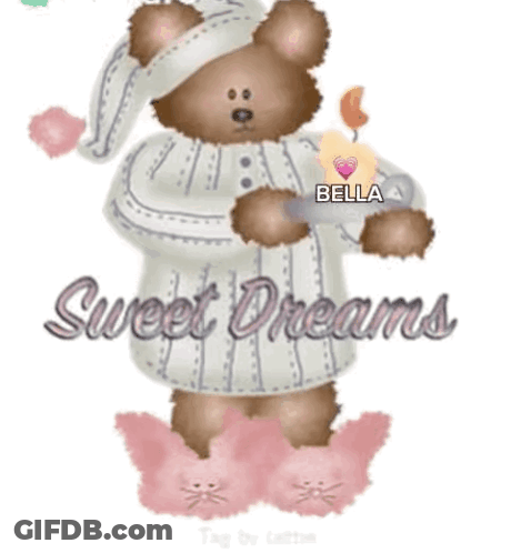 A Picture Of A Teddy Bear Holding A Candle And The Words Sweet Dreams GIF
