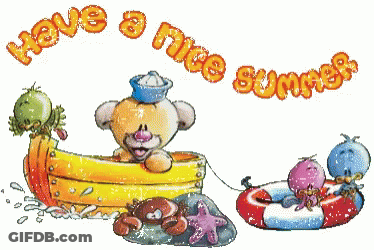A Picture Of A Teddy Bear In A Boat With The Words Have A Nice Summer GIF