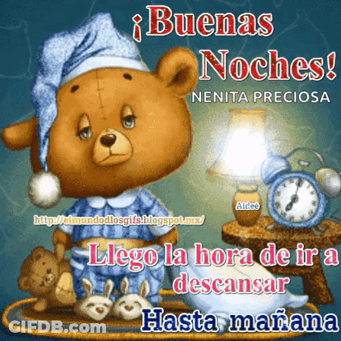 A Picture Of A Teddy Bear Says Buenas Noches In Spanish GIF
