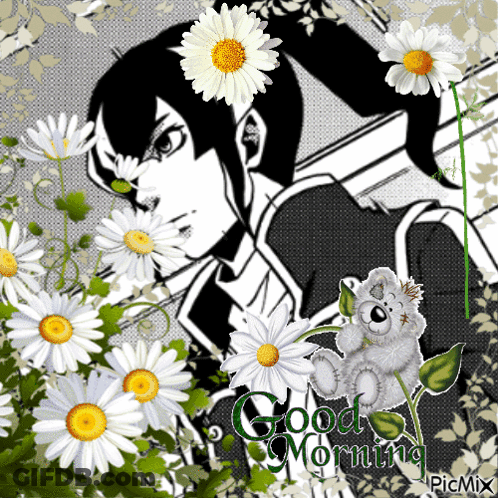 A Picture Of A Teddy Bear Surrounded By Daisies With The Caption Good Morning GIF