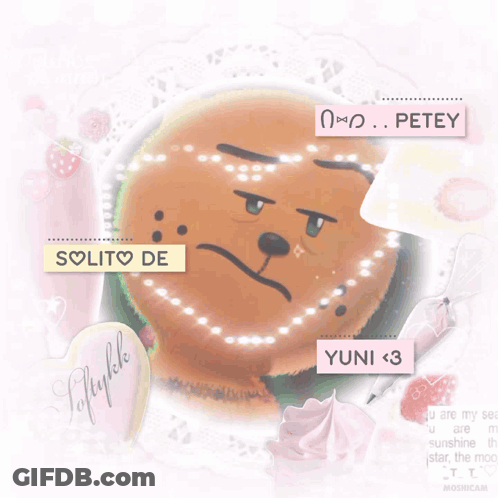 A Picture Of A Teddy Bear With A Sticker That Says " Solito De " GIF