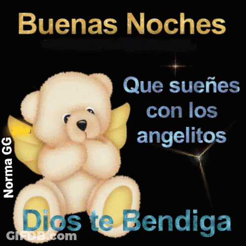 A Picture Of A Teddy Bear With Angel Wings Says Buenas Noches GIF