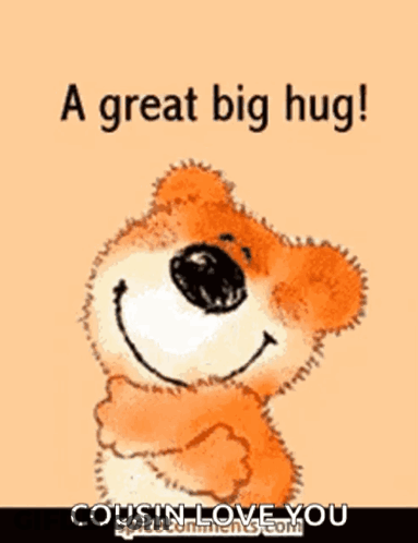 A Picture Of A Teddy Bear With The Words A Great Big Hug On It GIF