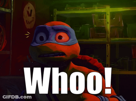 A Picture Of A Teenage Mutant Ninja Turtle With The Word Whoo On It GIF