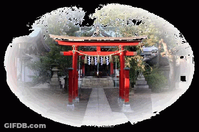 A Picture Of A Temple With A Torii Gate GIF