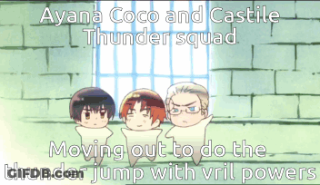 A Picture Of A Thunder Squad Moving Out To Do The Thunder Jump With Their Evil Powers GIF