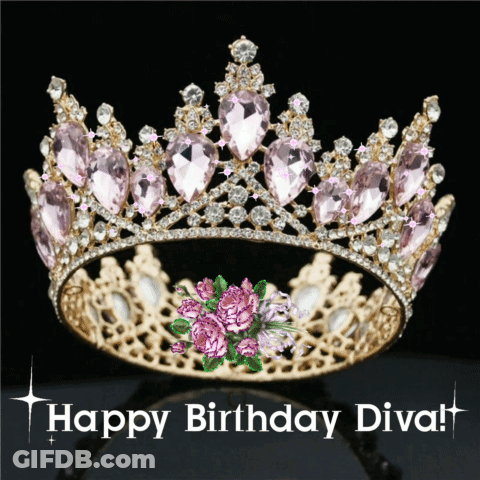 A Picture Of A Tiara With The Words Happy Birthday Diva On It GIF