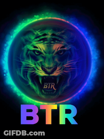 A Picture Of A Tiger With The Word Btr On It GIF