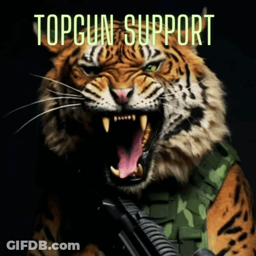 A Picture Of A Tiger With The Words Topgun Support Written Above It GIF