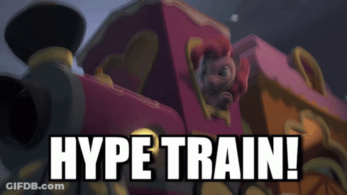 A Picture Of A Train With The Words Hype Train On It GIF