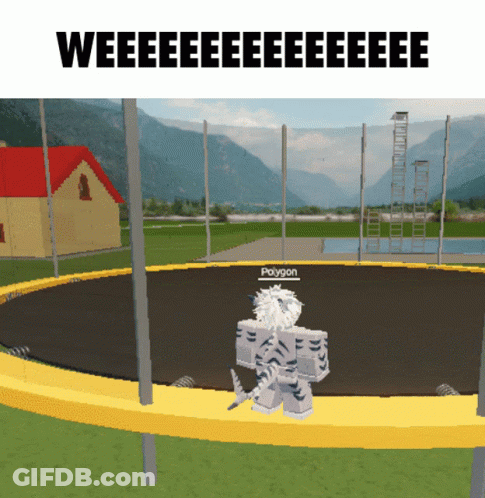A Picture Of A Trampoline With The Words Weeeee Written On The Top GIF