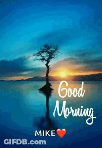 A Picture Of A Tree In The Middle Of A Body Of Water With The Words Good Morning Mike GIF