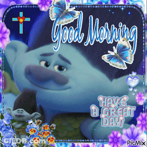 A Picture Of A Troll With The Words Good Morning Have A Great Day On It GIF